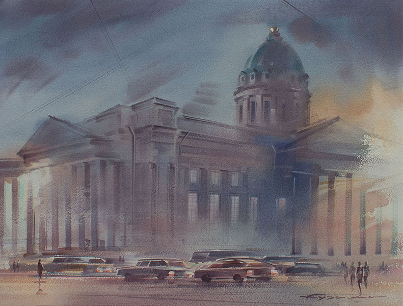 Вечер. Вид на Казанский собор, со стороны Казанской улицы