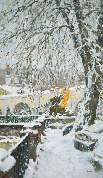 Snow-covered griffons